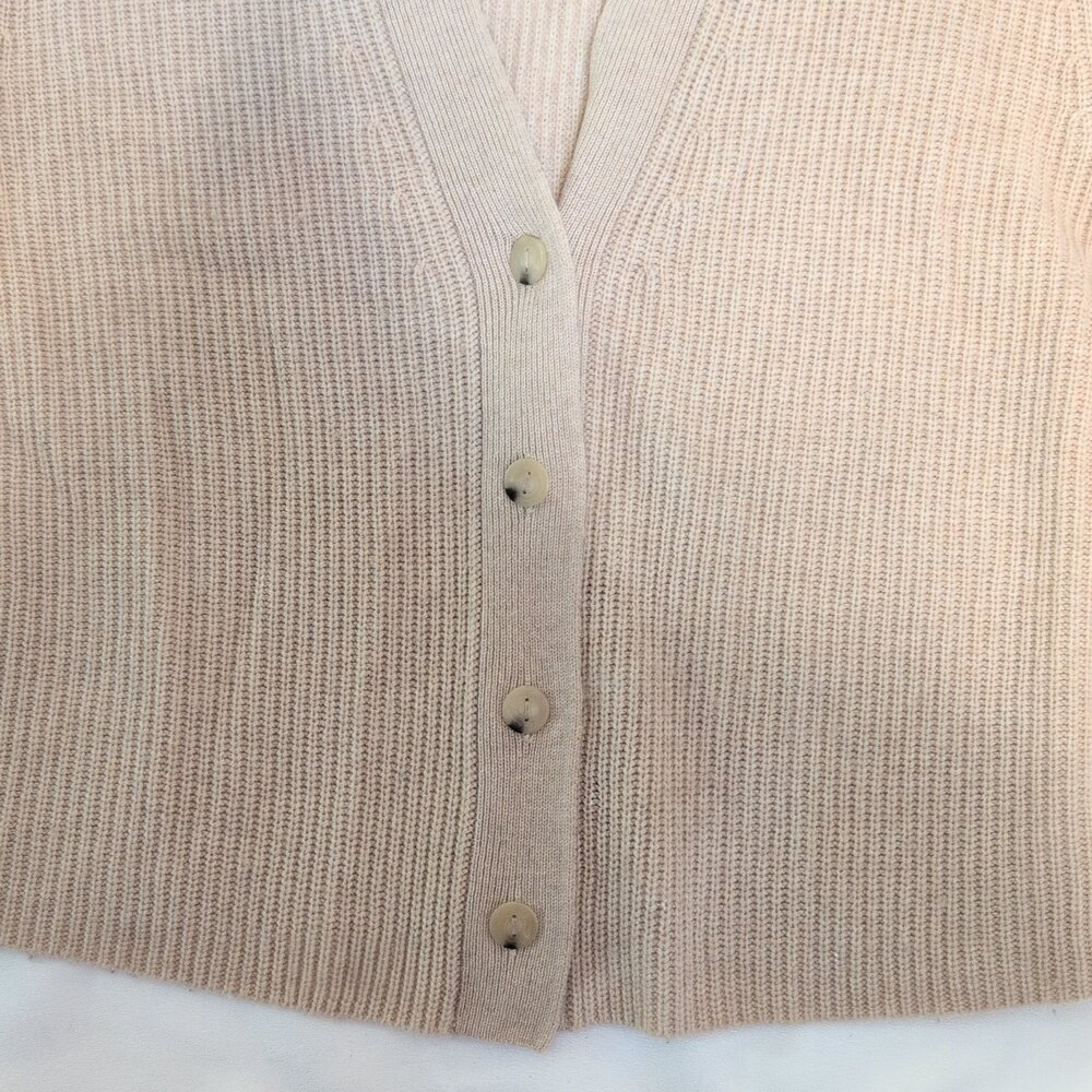 Vince Cashmere Blend Tan Ribbed Button Cardigan M - Picture 7 of 10